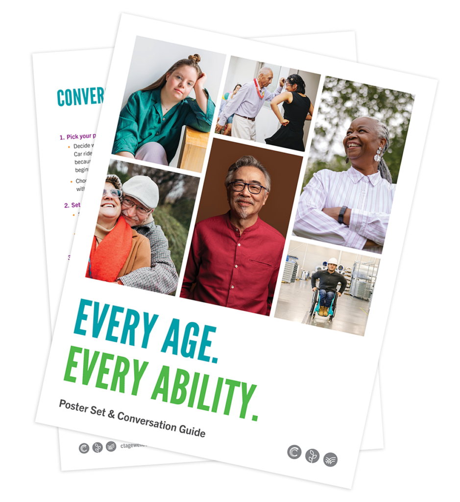 A preview of the cover and an inner page of the Every Age, Every Ability Conversation Guide