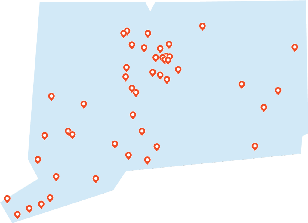 Map with location pins of all sites